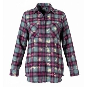 One 24 Rags Flannel Shirt Purple Blue Plaid Women's Size Small
